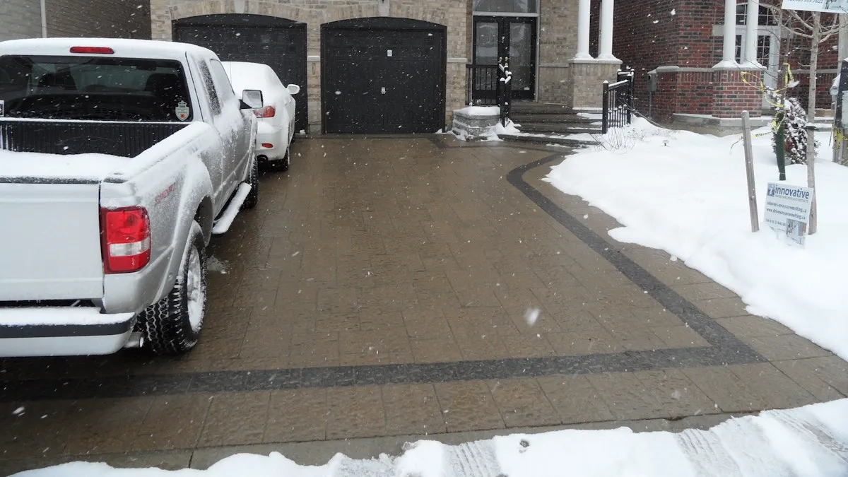 Cleared heated driveway melting snow at a home in Barrie